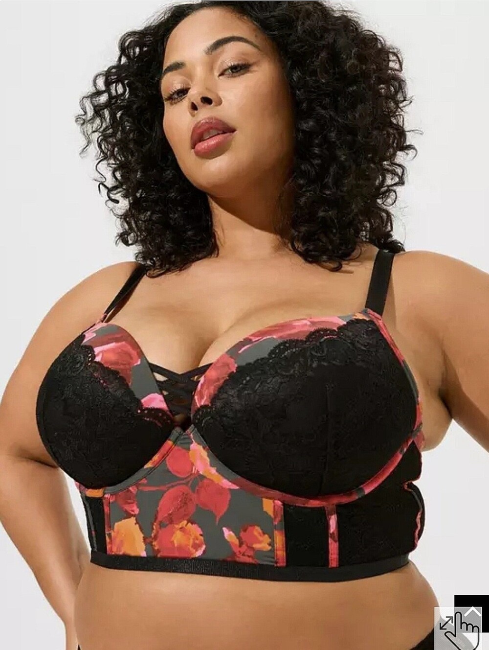 New! TORRID XO Boost Plunge Push-Up Bra 50B Painted Retro Rose Floral Longline